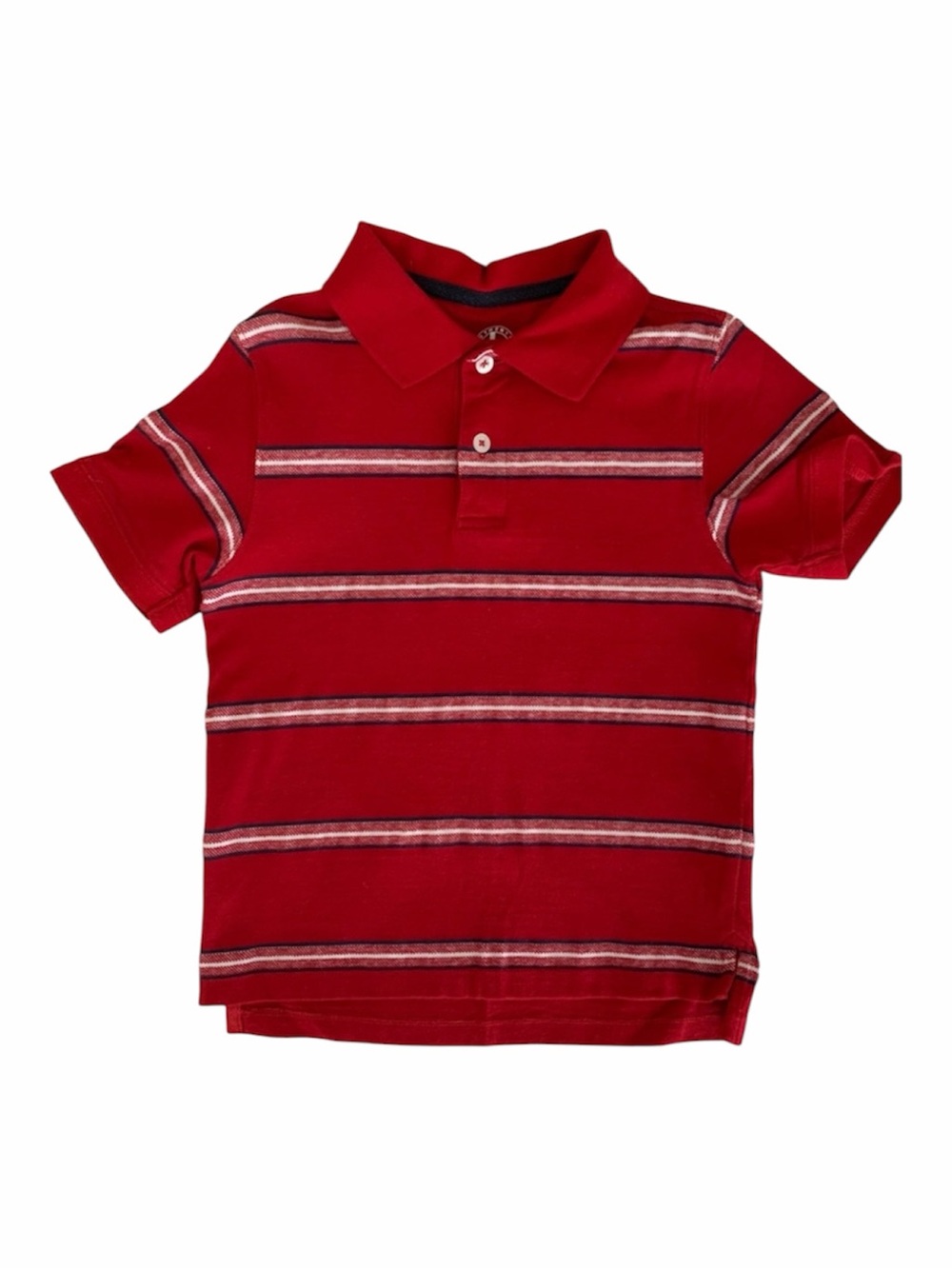 J. Khaki Polo Shirt Boys Size 6 Red White Stripes Short Sleeves Textured Cotton